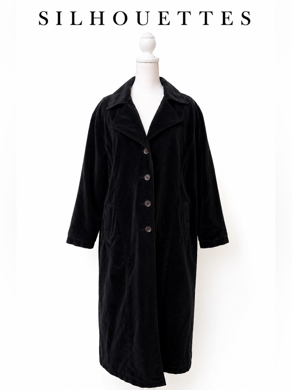Silhouettes Black Cotton Velour Look Long Duster Coat Plus Size 20 ⭐